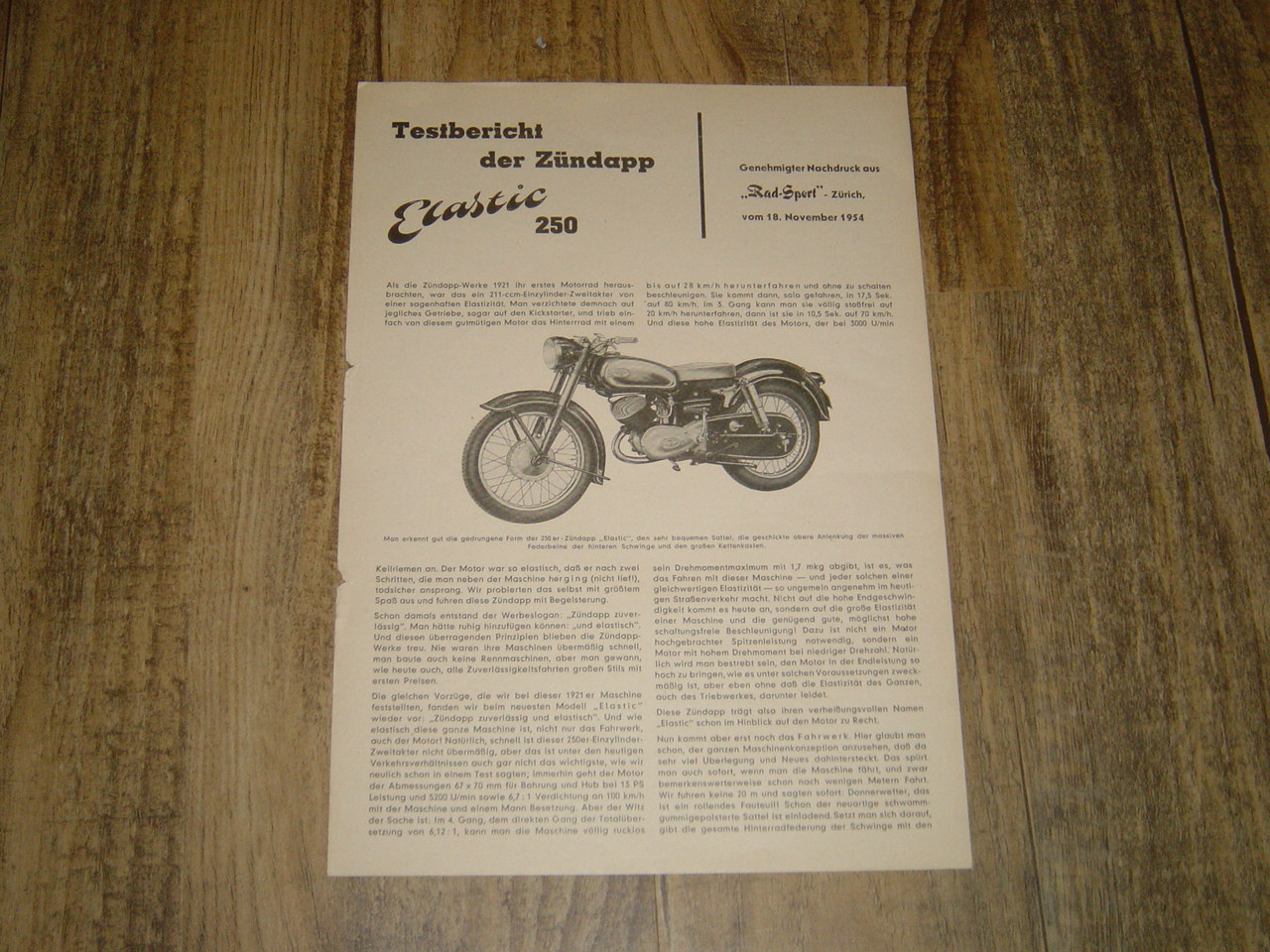 Reklame folder D - Testbericht der Zündapp Elastic 250 1954