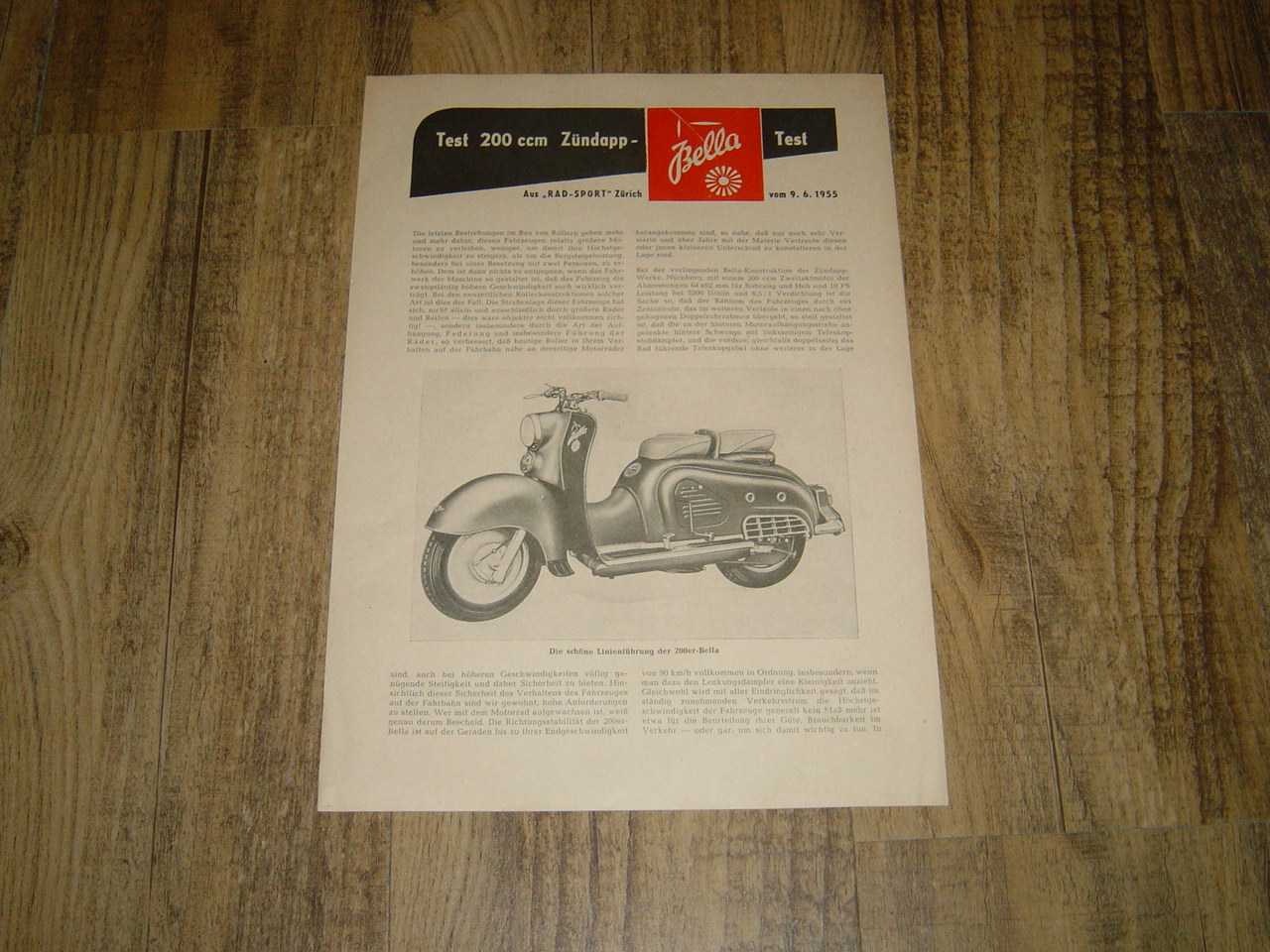 Reklame folder D - Testbericht der Zündapp Bella 200 1955
