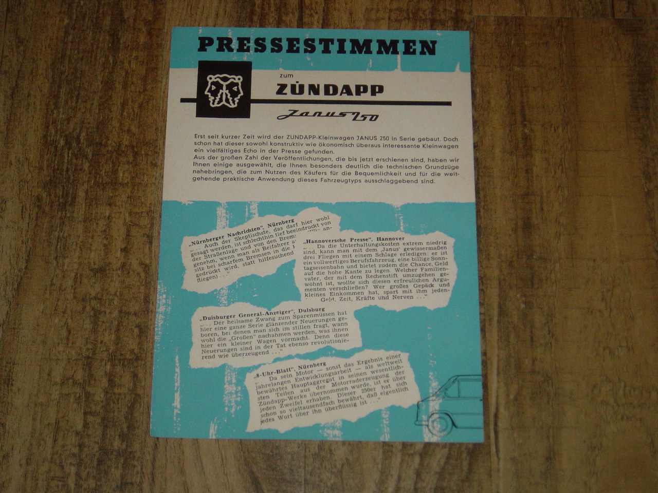 Reklame folder D - Janus 250 Pressestimmen