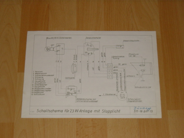 Electical diagram 515 6V/23 Watt