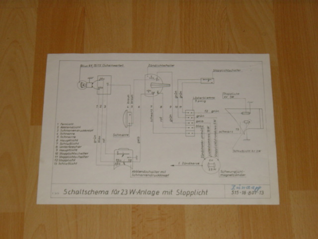 Electrisch schema 515 6V/23 Watt