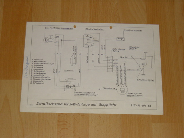 Electical diagram 515 6V/34 Watt + Stopplicht