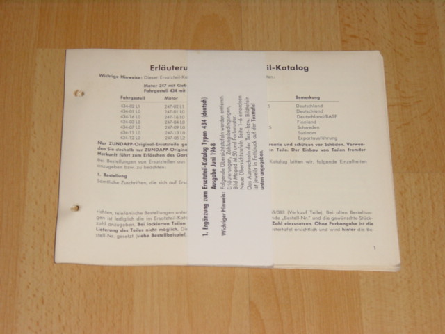 Ersatzteil-Katalog 434 Grüne ordner Erganzung 1 06-1968 Neu!