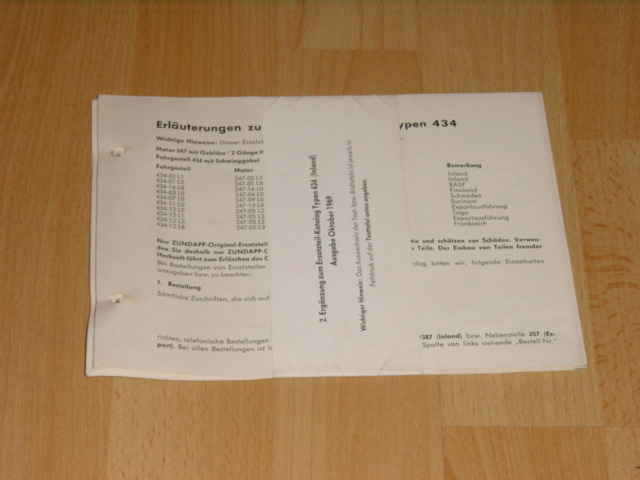 Parts Catalog 434 Green book Erganzung 2 10-1969 New!