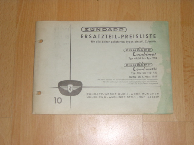 Ersatzteile-Preisliste 10 01-03-1958