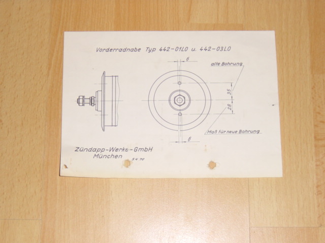 Tekening Voorwiel naaf type 442-01L0 en 442-03L0 9-4-1970