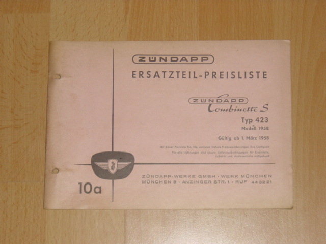 Ersatzteile-Preisliste 10a 01-03-1958