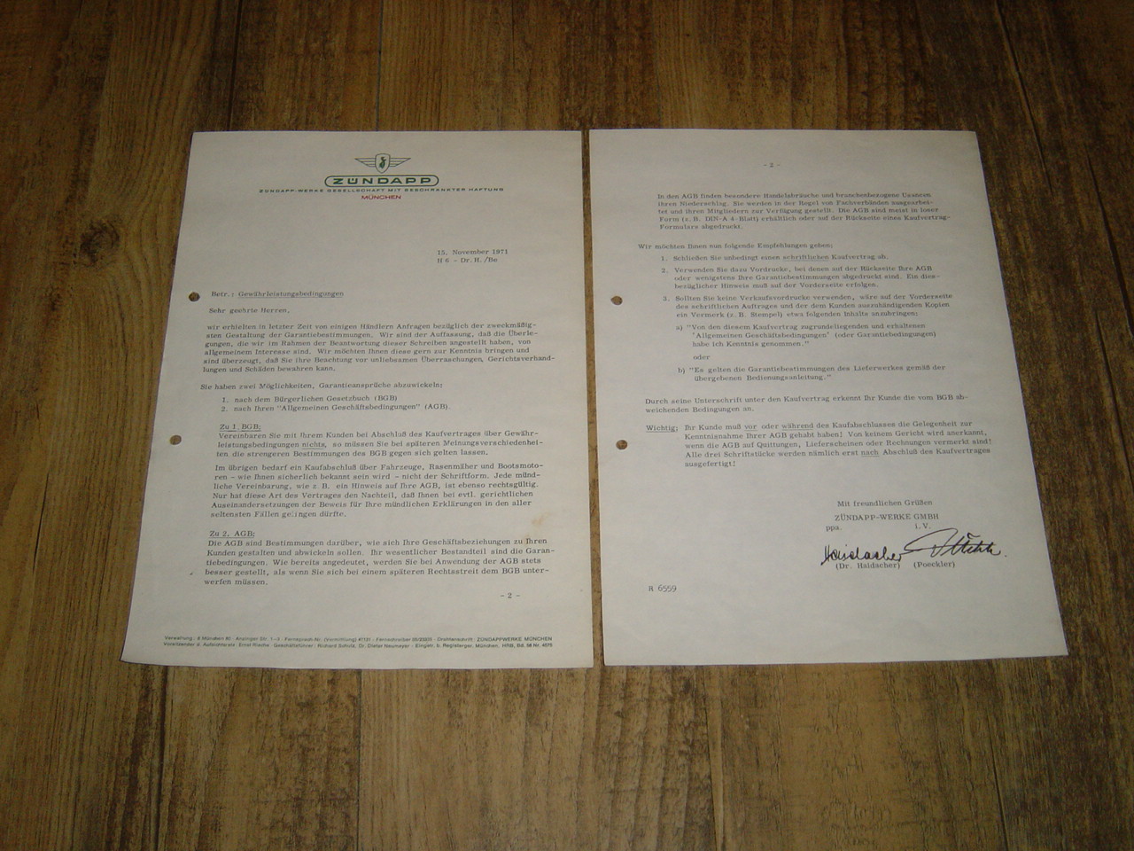 Brief Zündapp Gewährleistungsbedingungen 1971