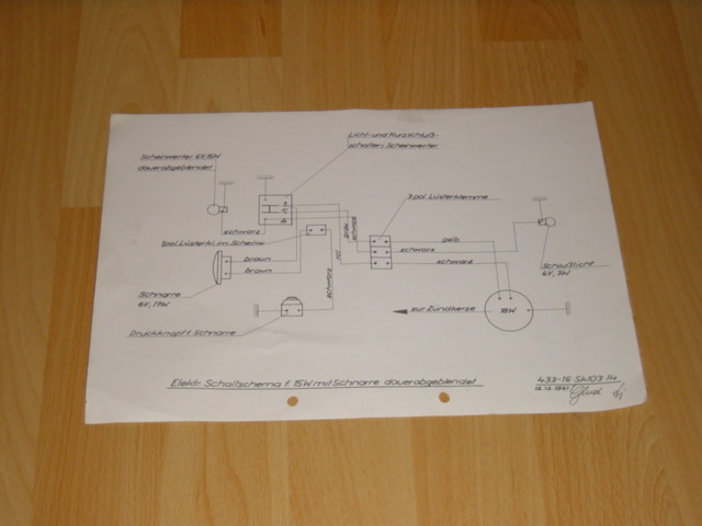 Electrisch schema 433 6V/15 Watt dauerabgeblendet