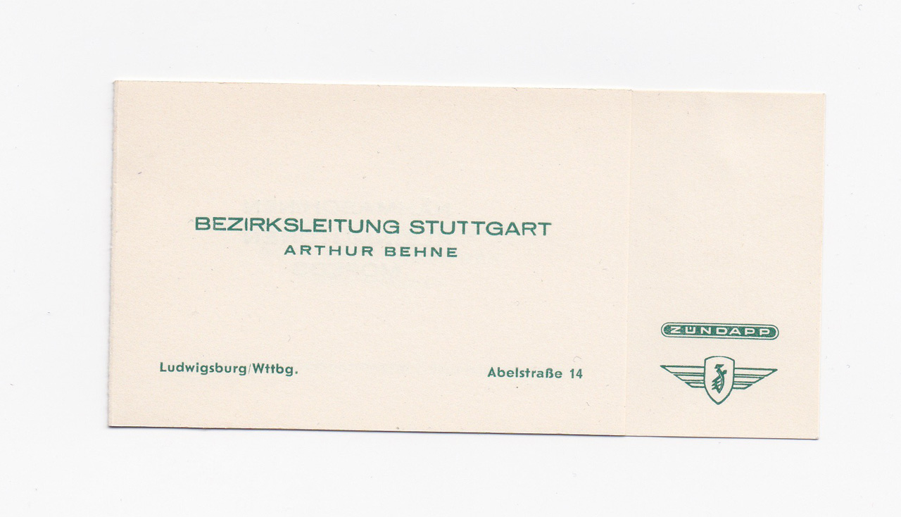 Business card " Bezirksleitung Stuttgart"