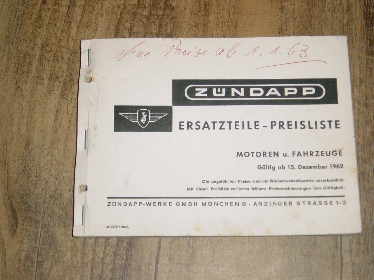 Ersatzteile-Preisliste 15-12-1962