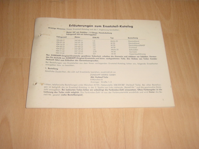 Parts Catalog 434 Green book Erganzung I 06-1968
