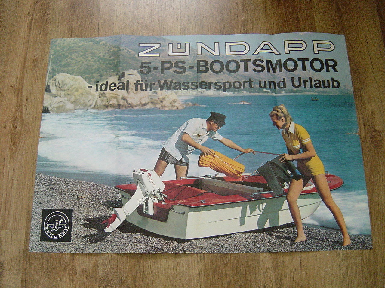 Poster Buitenboordmotor "Ideal fur wassersport und  Urlaub "