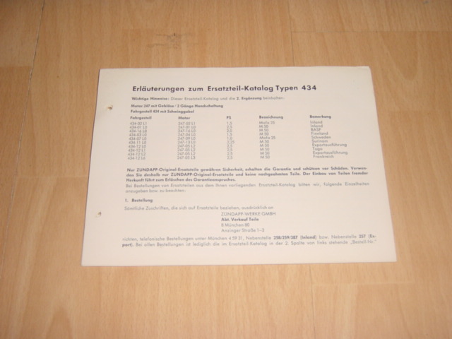 Onderdelen catalogus 434 Groene ordner Erganzung II 10-1969