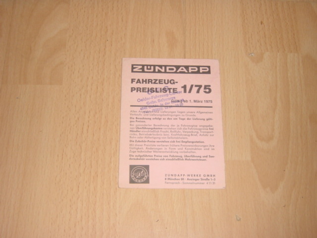 Fahrzeug Preisliste 75/1 (fur Verbraucher)