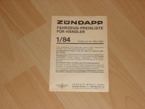 Fahrzeug Preisliste 84/1 (fur Händler)