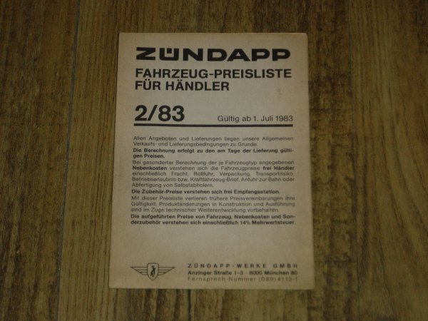 Fahrzeug Preisliste 83/2 (Für Händler)