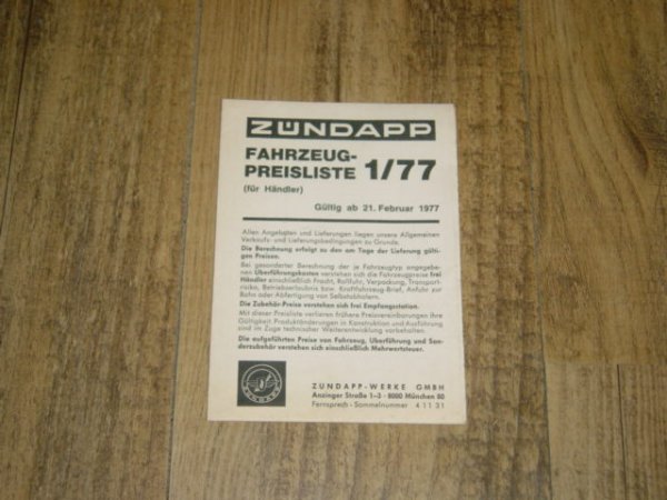 Fahrzeug Preisliste 77/1 (fur Händler)