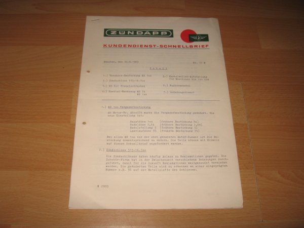 Kundendienst Schnellbrief 57/M