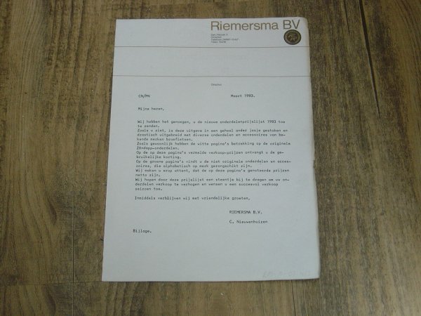 NL Brief Riemersma Prijslijst 1983