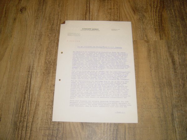 Brief Aus der geschichte der Zündapp-Werke Nürnberg
