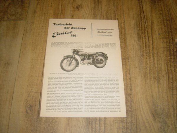 Reklame folder D - Testbericht der Zündapp Elastic 250 1954