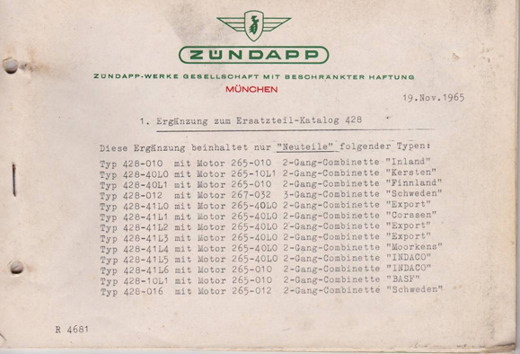 Onderdelen catalogus 428 Ergänzung 19-11-1965