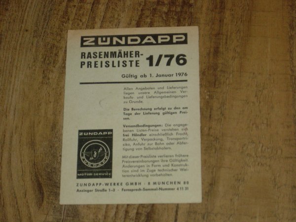 Rasenmäher Preisliste 1/76