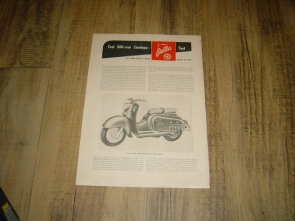 Reklame folder D - Testbericht der Zündapp Bella 200 1955