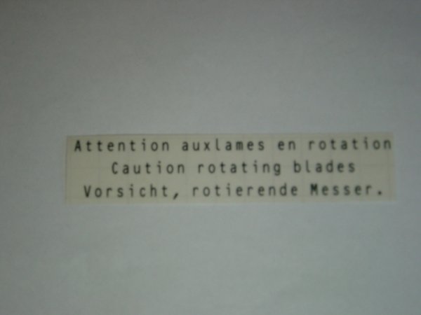 Sticker Grasmaaier " Vorsicht, rotierende Messer. "