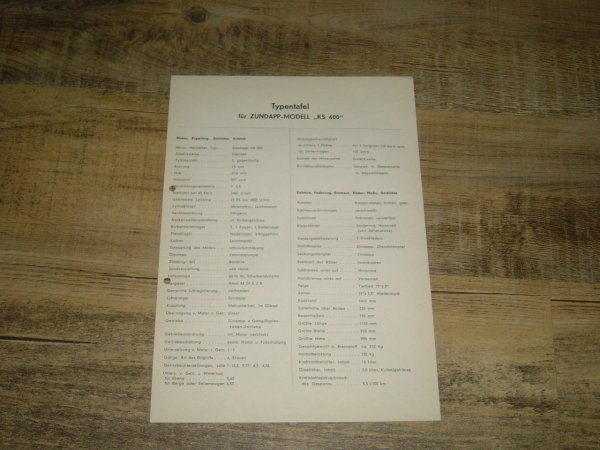Typentafel KS 600