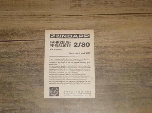 Fahrzeug Preisliste 80/2 (fur Händler)