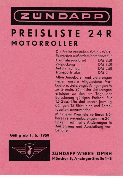 Fahrzeug Preisliste Nr. 24 R