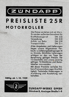 Fahrzeug Preisliste Nr. 25 R