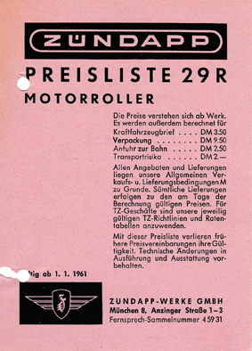 Fahrzeug Preisliste Nr. 29 R