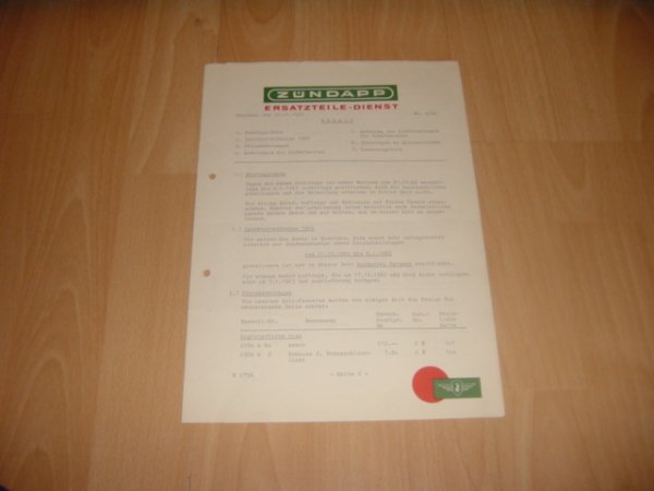 Brief Ersatzteile-Dienst 62/4