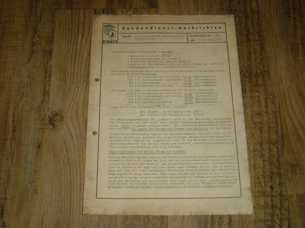 Kundendienst Nachtrichten Nr. 3/52