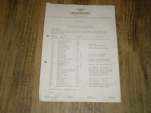 Brief Achtung Wichtiges Zubehör fur Combinette 423-S und Falco
