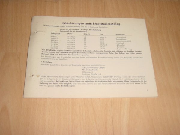 Onderdelen catalogus 434 Groene ordner Erganzung I 06-1968