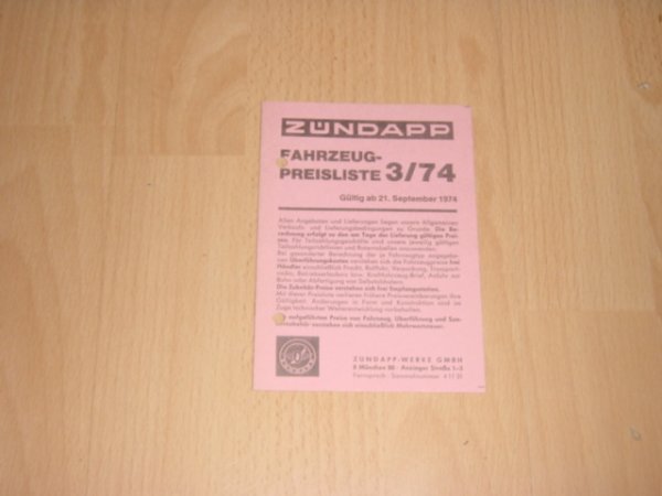 Fahrzeug Preisliste 74/3 (fur Verbraucher)