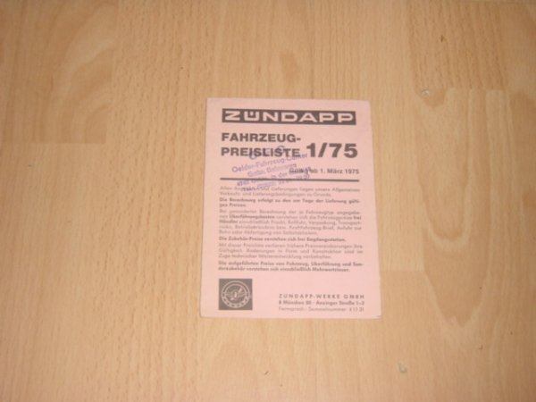 Fahrzeug Preisliste 75/1 (fur Verbraucher)
