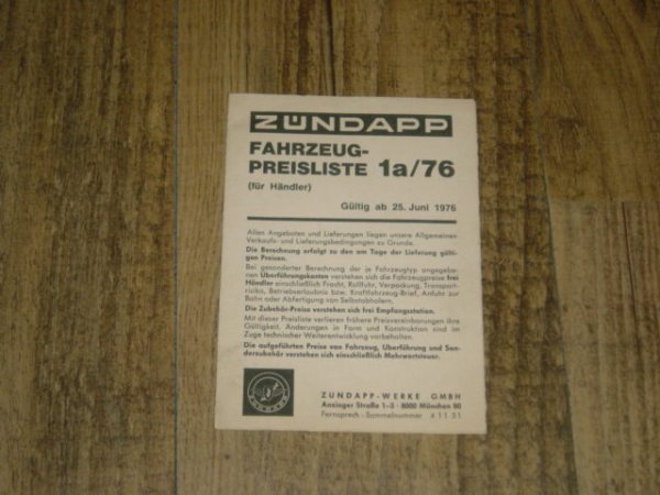 Fahrzeug Preisliste 76/1a (fur Händler)