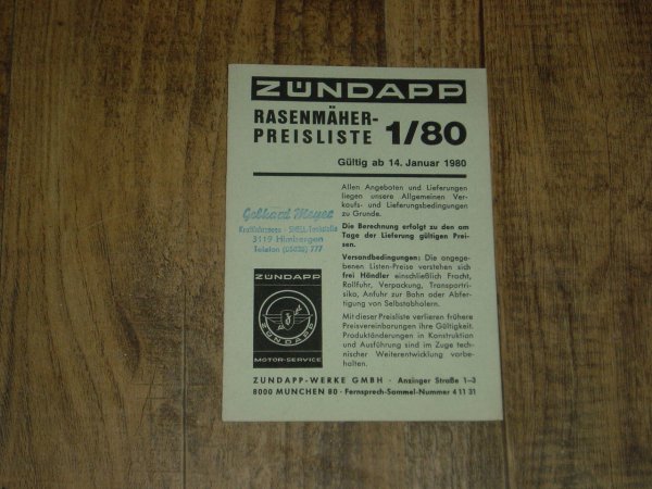 Rasenmäher Preisliste 1/80