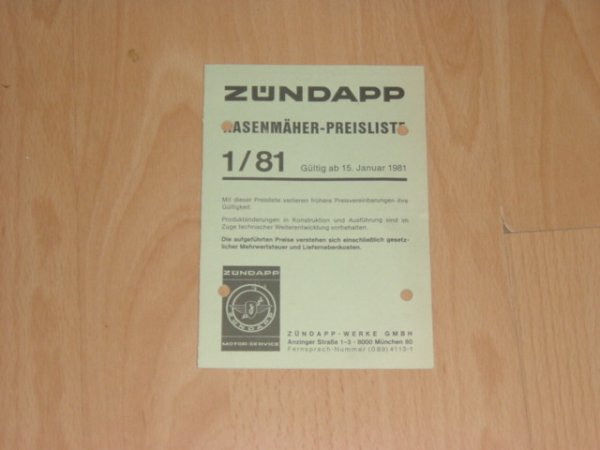 Rasenmäher Preisliste 1/81