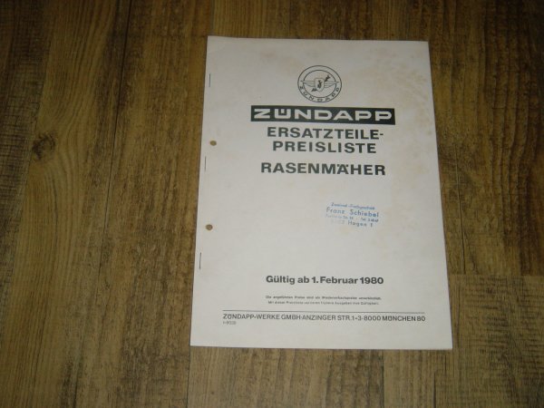 Ersatzteile-Preisliste Rasenmäher 01-02-1980