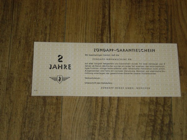 Nähmaschinen - D - Garantieschein