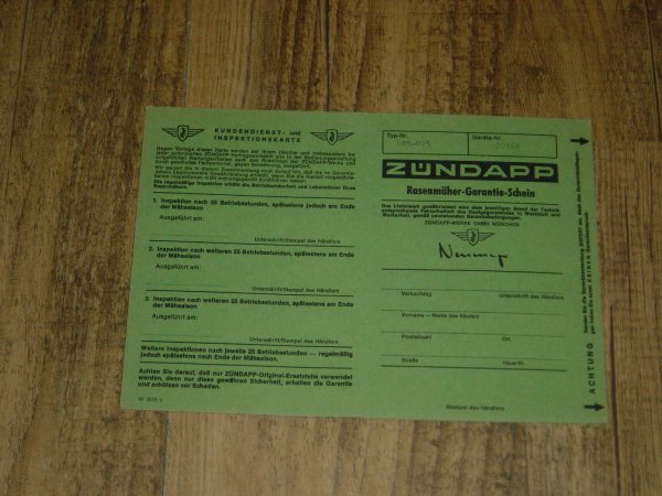 Rasenmäher - D - Garantieschein