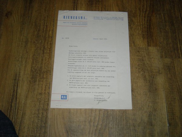 NL Brief Riemersma Prijslijst 1982