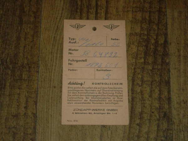 Formulier - D - Kontrollschein Gebruikt