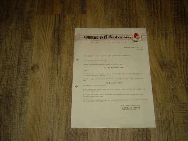 Kundendienst Nachtrichten Nr. 6/58